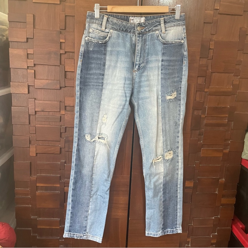Free People Patchwork High Waist Crop Jeans. NWT.